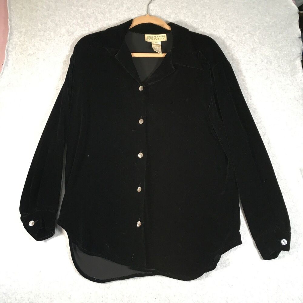 Jones New York Country Women’s S Black Velvet Velour Tunic Shirt Long Sleeve